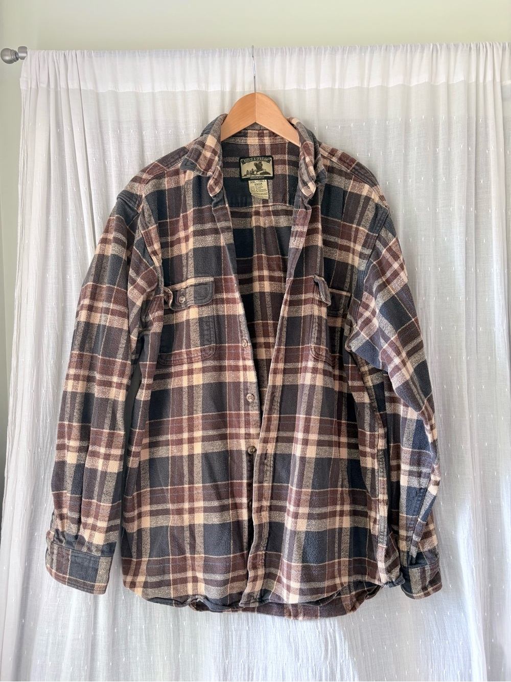 Field & Stream Plaid Flannel Shirt Jacket in Brown, Black, Cream
